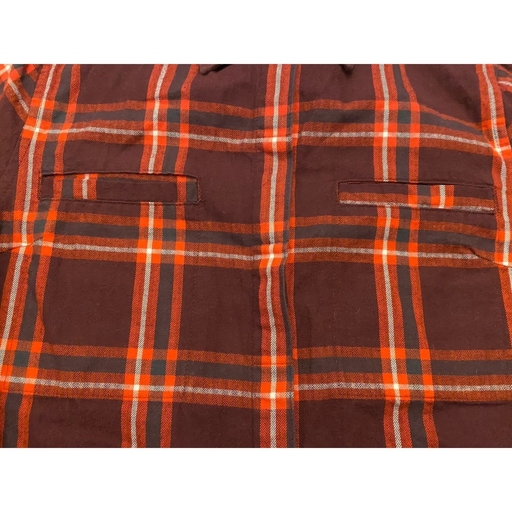 Stormy Kromer Womens Small Flannel Shirt Plaid Orange Brown 1903 Logo Button - Picture 3 of 8